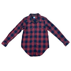 Kavu black and red plaid button up shirt